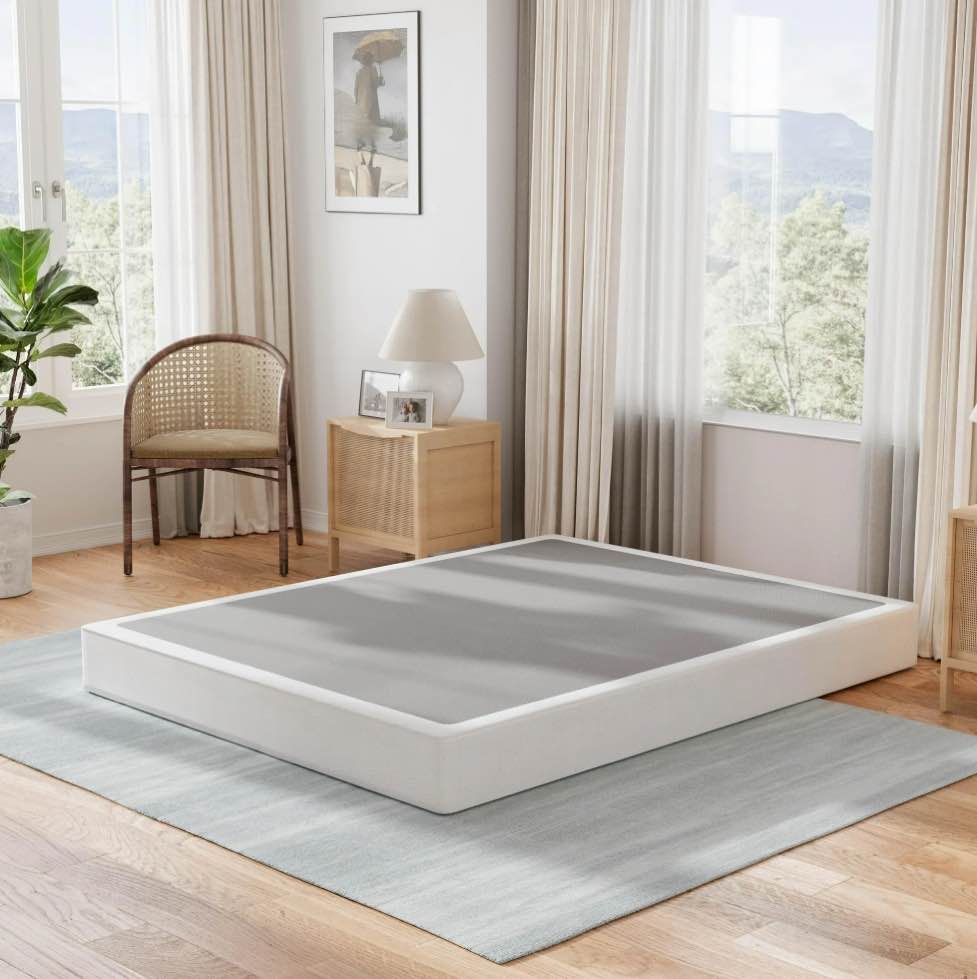 uliesc 7 inch full size box spring, full box spring only, metal box spring full with fabric cover, sturdy mattress foundation, noise free, non-slip, easy assembly