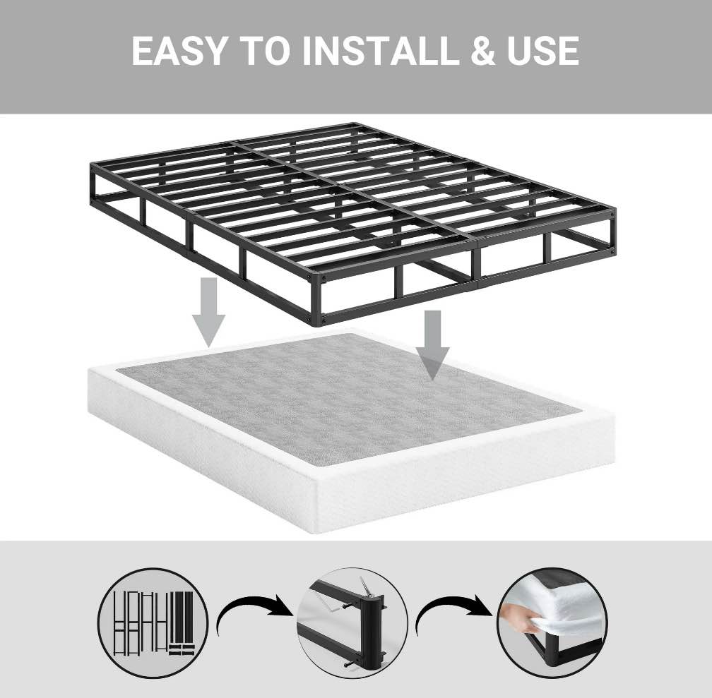 uliesc 7 inch full size box spring, full box spring only, metal box spring full with fabric cover, sturdy mattress foundation, noise free, non-slip, easy assembly