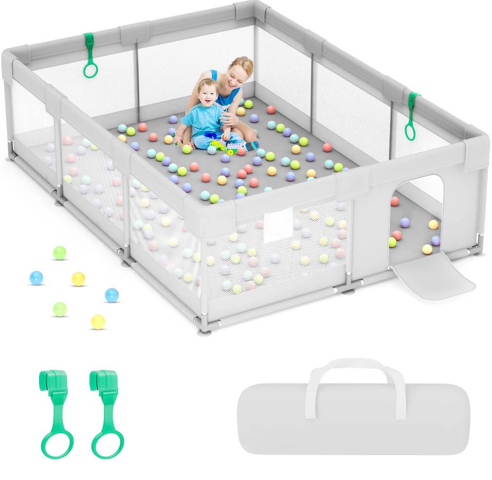babyeap baby playpen,71*50 inch extra large baby playards for babies and toddlers,fence baby play yards for indoor & outdoor with breathable mesh,light gray