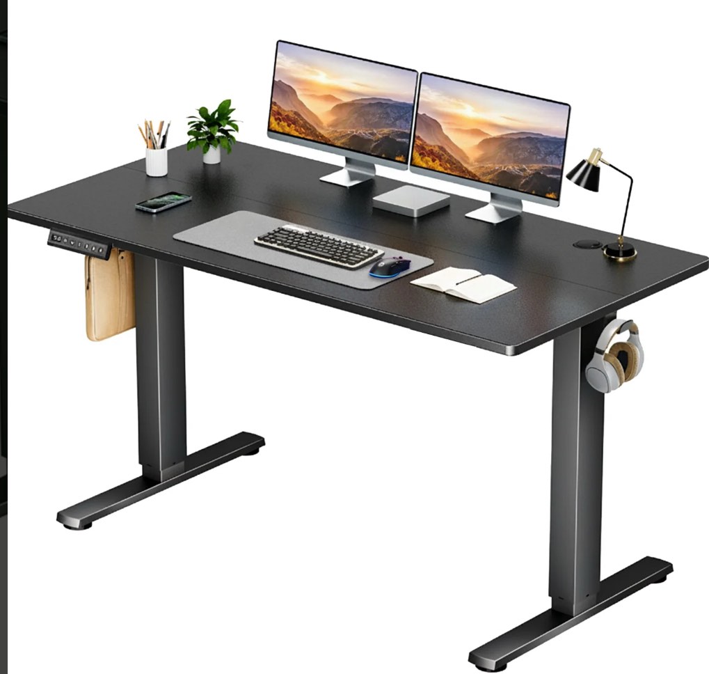 concetta electric standing desk, 55''x24'' height adjustable desk, home office desk with electric lift, sit stand desk workstation for home office, black