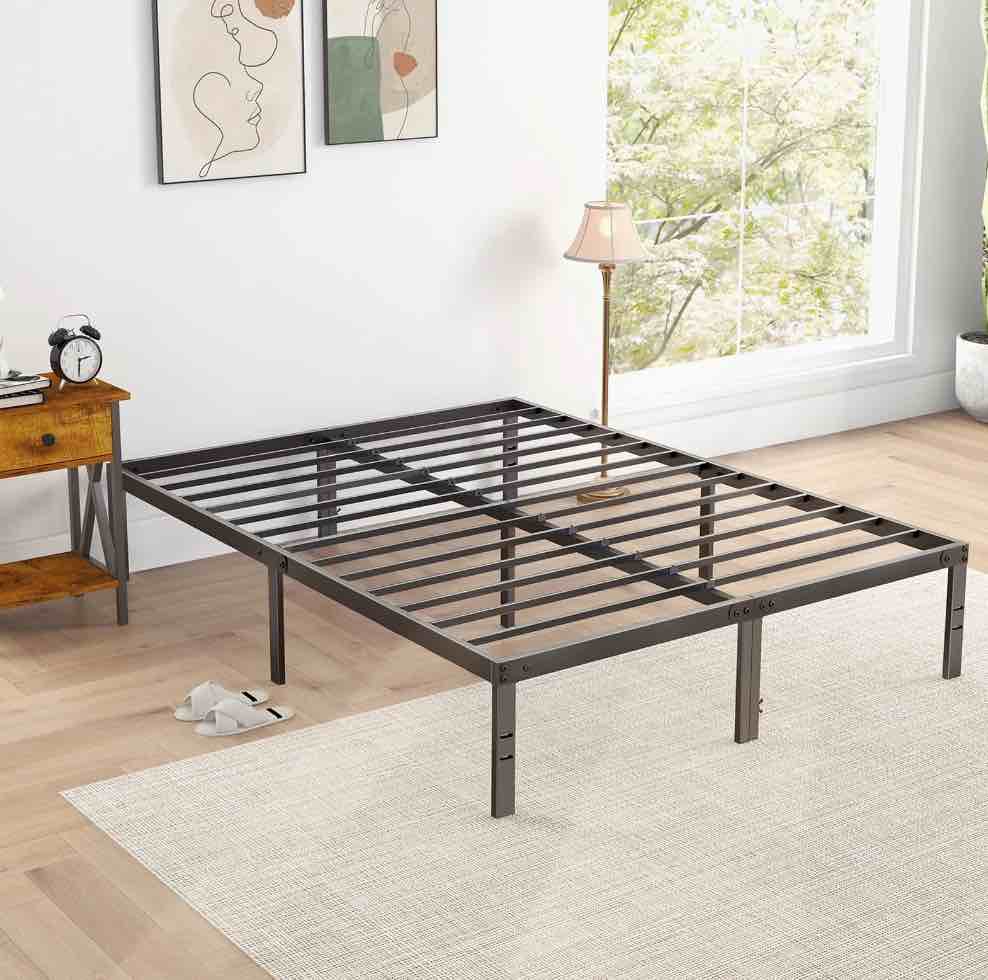 edx bed frame - full size heavy duty platform bed with underbed storage, 14-inch high steel slat support, non-slip design, no box spring required