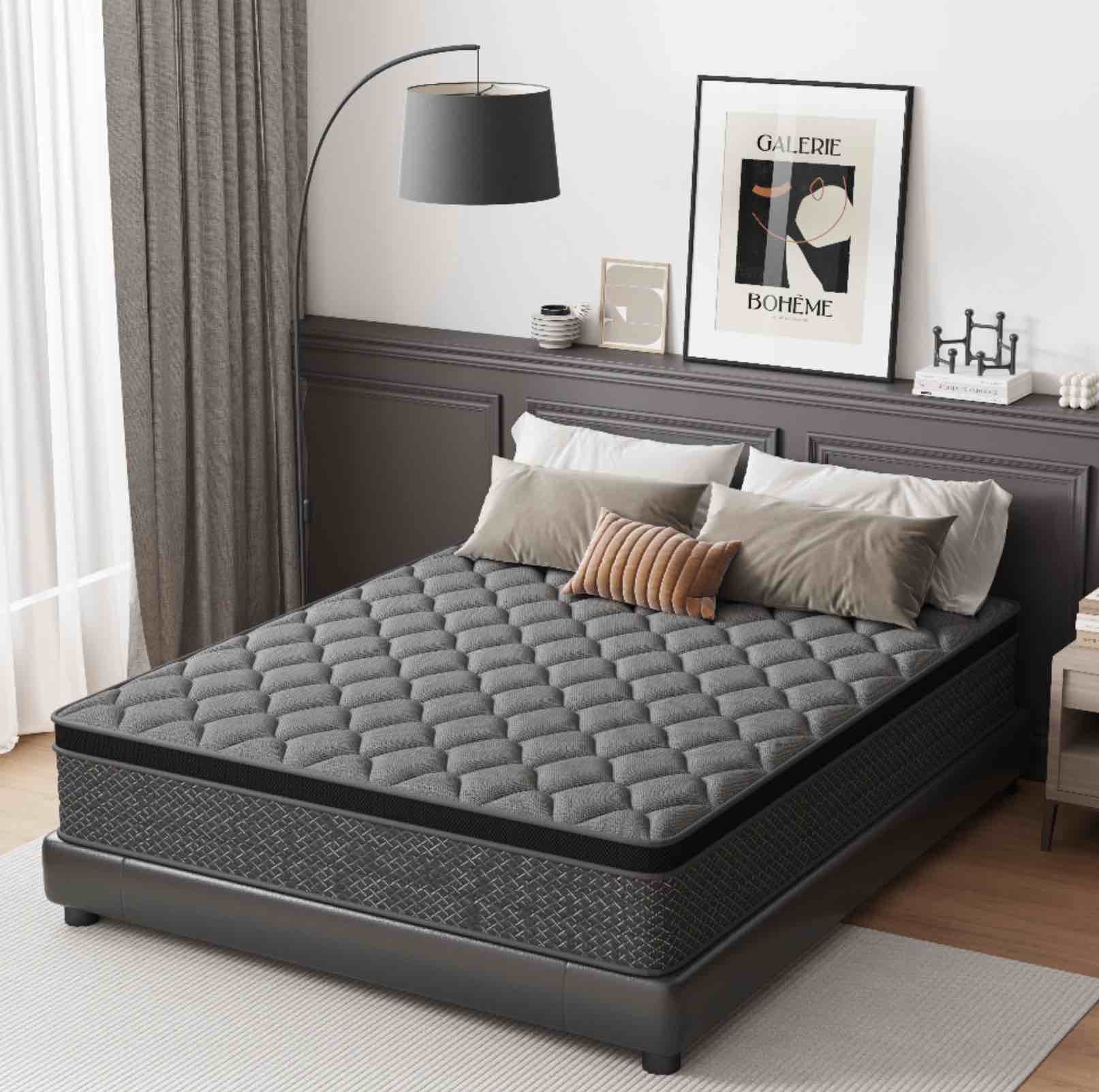 mocangtu 12" queen hybrid mattress in a box, gel memory foam with individually wrapped pocket coils, medium firm, pressure relief, cooling sleep support