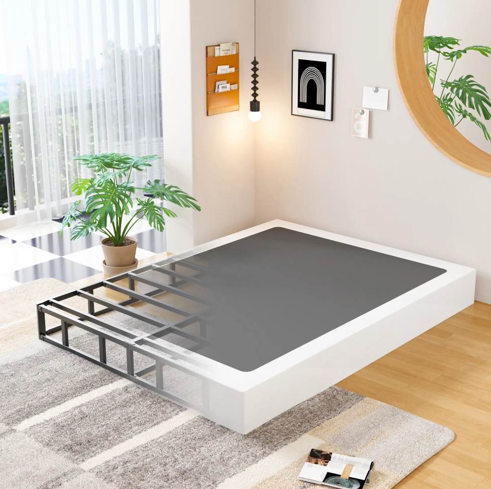 Maenizi 7 inch Box Spring Queen Size Bed Base, 3000 lbs Heavy Duty Metal Mattress Foundation with Fabric Cover, Easy Assembly