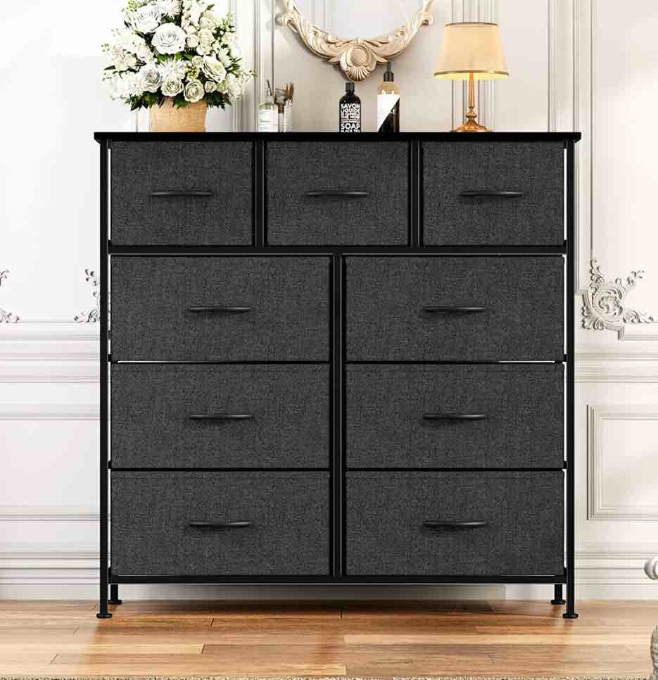 ZUNMOS 9 Drawer Fabric Dresser for Bedroom, Chest of Drawer Organizer Storage Cabinet for Closet, Entryway, Black