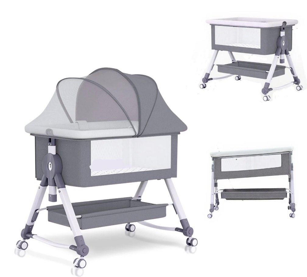 KFeng Baby Bassinet with Changing Table & Wheel,Adjustable Height for 0-36 Months,Gray