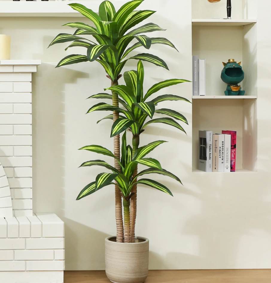 Artificial Plants, 5ft Fake Dracaena Tree in Black Plastic Pot, Faux Plants Indoor Outdoor Decor, Silk Plants for Home Decor Office Porch Patio Perfect Housewarming Gift