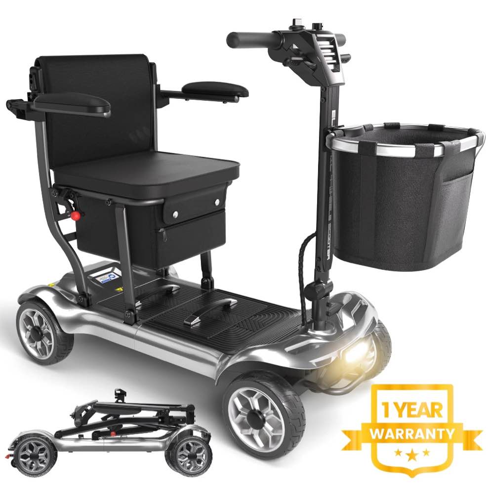 EAGLOG Light Weight 4 Wheels Mobility Scooter for Seniors, Electric Folding Wheelchair Device for Travel, Silver