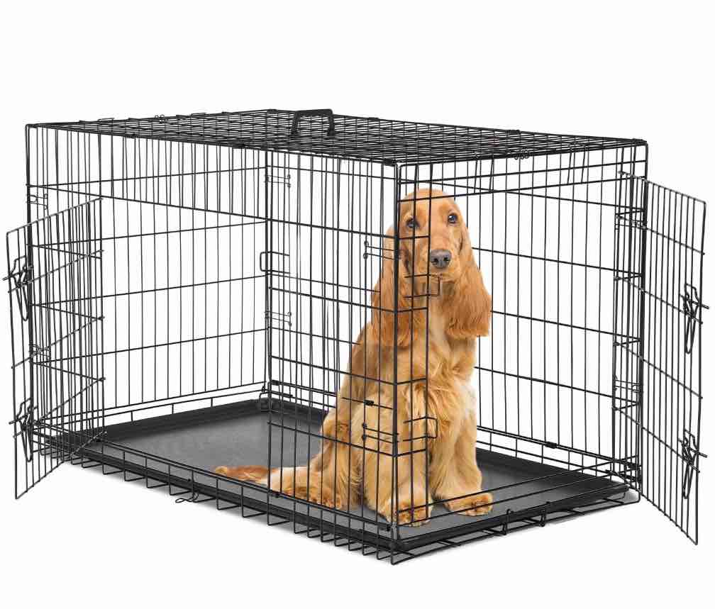 CONCETTA 48 inch Double-Door Folding Dog Crate, Portable Small Cage with Divider, Leak-Proof Tray