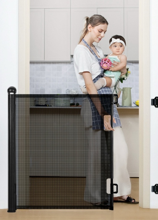 Retractable Mesh Baby Gate, Safety Gates for Stairs Doorway, 33''Tall Extends to 55''Wide, Black