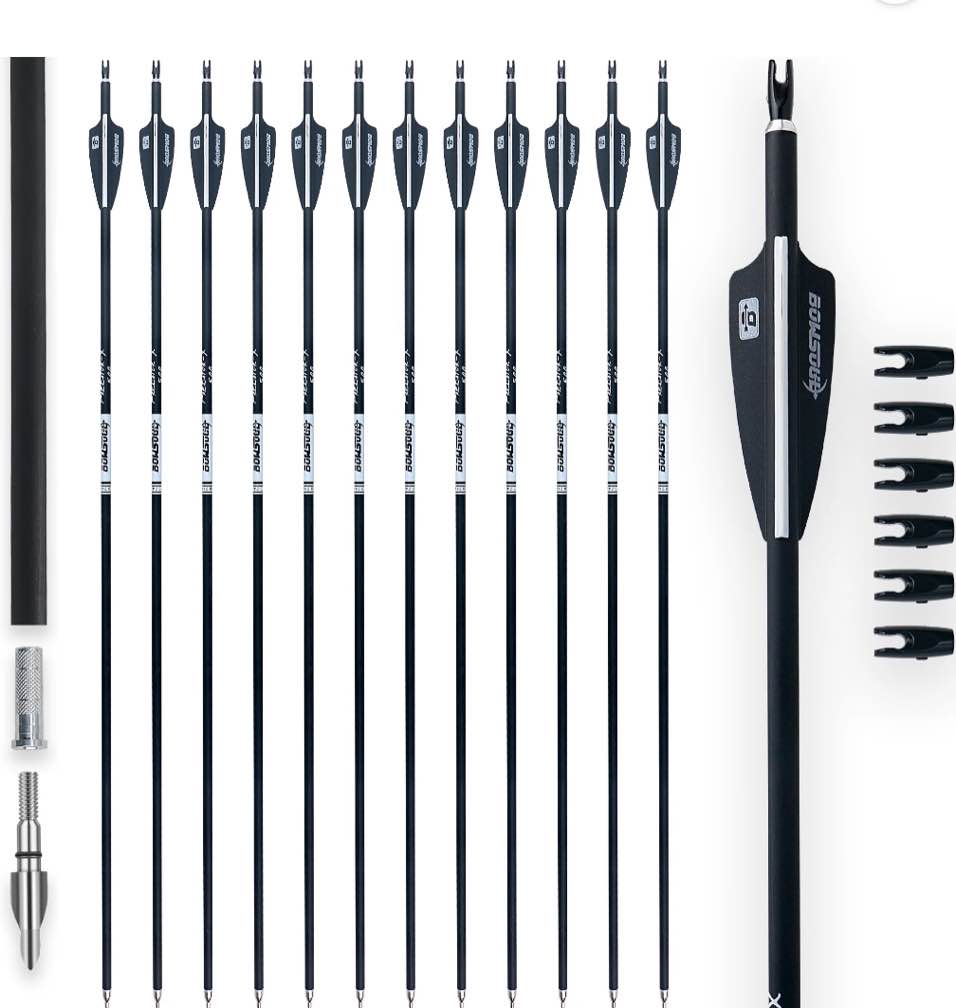 BOWSOUL 30Inch Carbon Arrows for Target Practice Hunting Arrow with Removable Tips for Compound & Recurve Bow(Pack of 12)