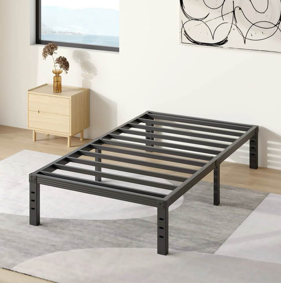 COMASACH 14 inch Twin Bed Frame, Easy Assembly, Heavy Duty Metal Platform, Noise Free, Black