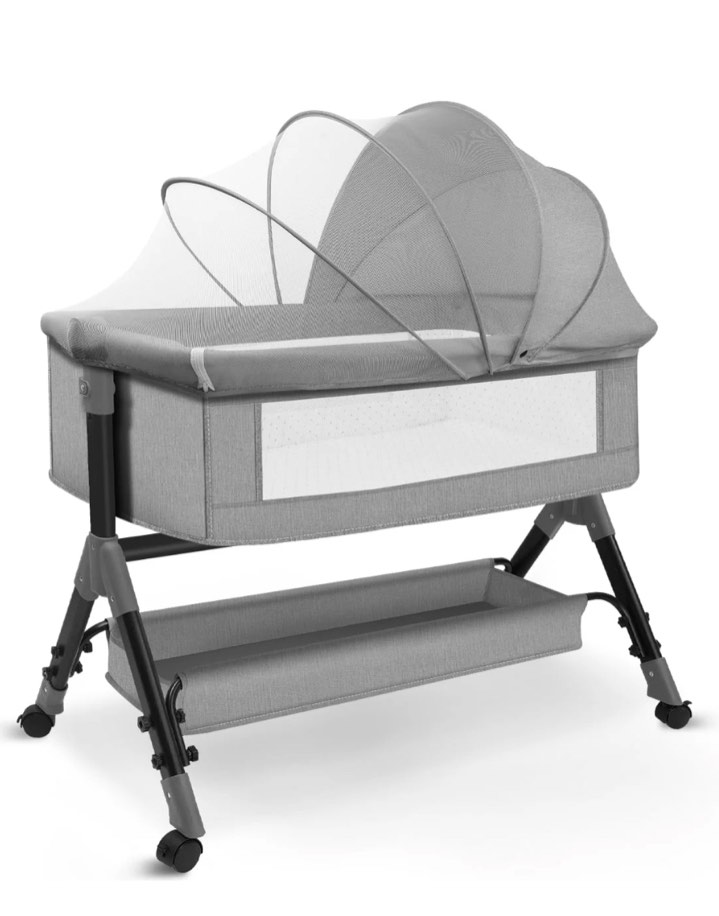 Baby Bassinet for Infant, Adjustable Bedside Sleeper Bassinet with Storage Basket, Bed Side Crib for 0-6 Months, Gray