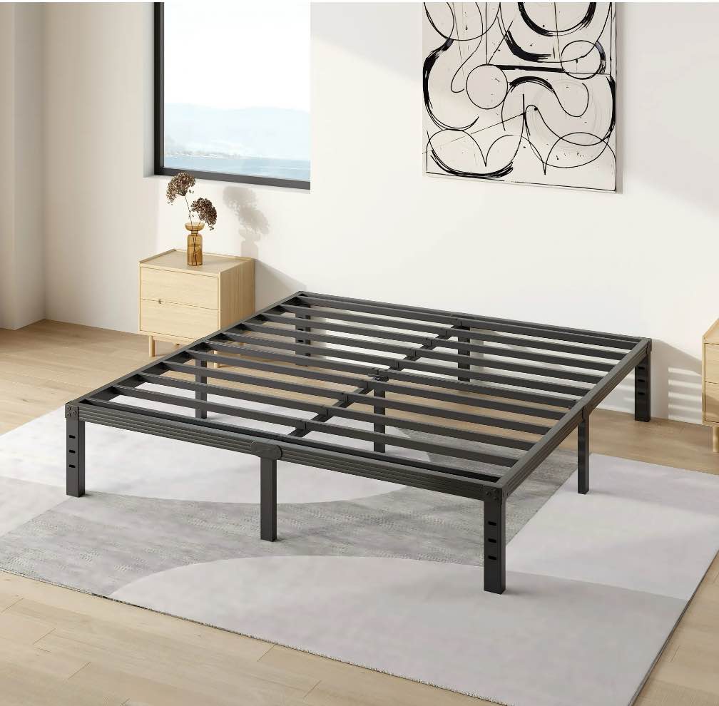 COMASACH 14 inch King Bed Frame, Easy Assembly, No Box Spring Needed, Heavy Duty Metal Platform King Size, Noise Free, Black