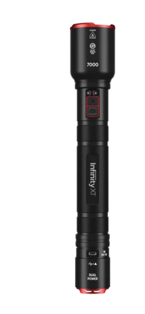 infinity x1 7000l dual power rechargeable flashlight