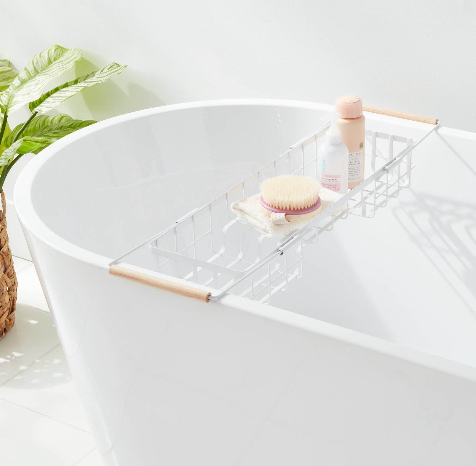 Home Intuition Stainless Steel Expandable Shower Bathtub Tray Over The Clawfoot Tub Bath Caddy