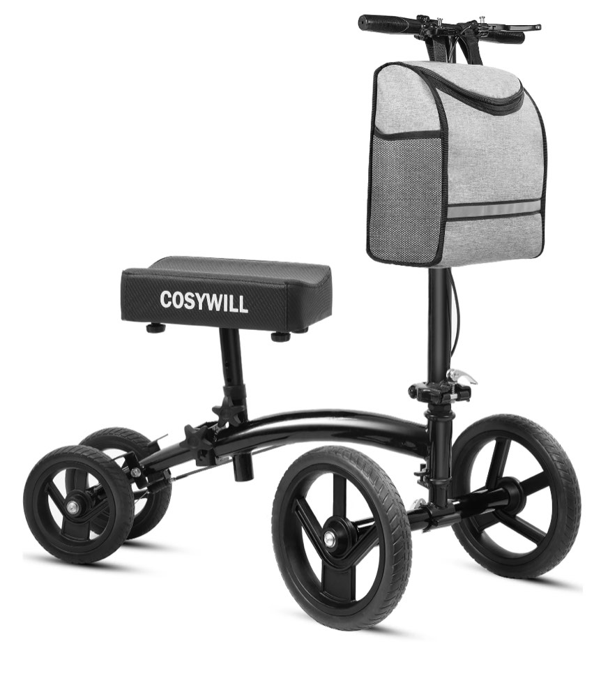 cosywill steerable knee scooter,economy knee walker,all terrain foldable medical scooter for foot injuries crutches alternative,black