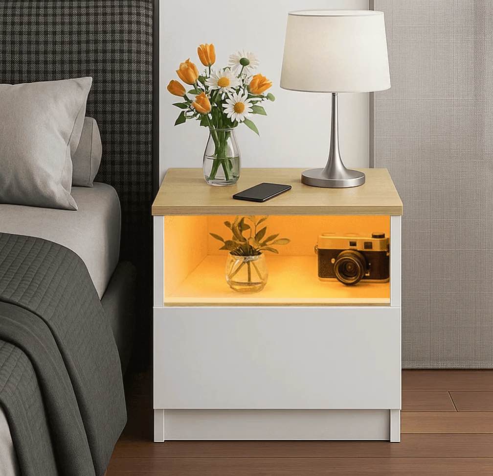 Nightstand with Drawer, End Table Sofa Side Table for Bedroom Living Room, White