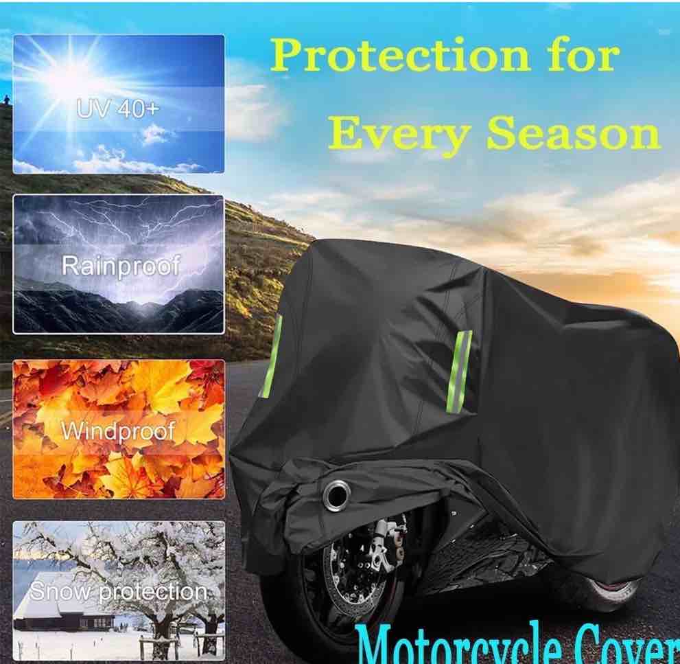 MKDAQIQIU   Heavy Duty Waterproof Motorcycle Cover with UV Protection & Reflective Strips, 4X-Large, Fits Bikes up to 8 ft