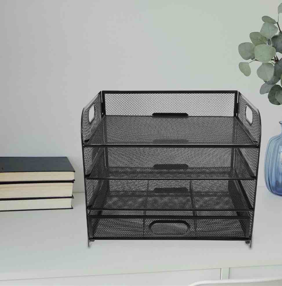HEMOTON Desk File Organizer 4-tier File Holder Document File Organizer File Metal Mesh Organizer