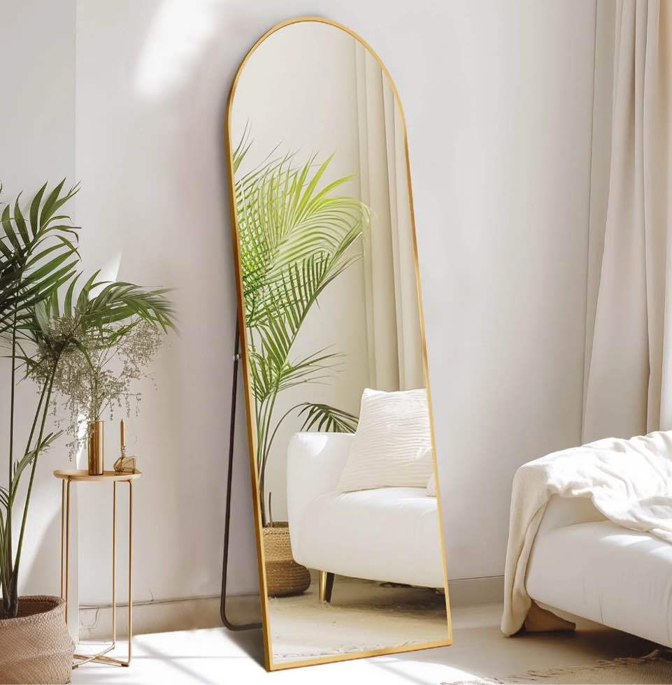 CONCETTA 59"x16" Arched Full Length Mirror, Full Body Standing Mirror Floor Mirrors, Gold
