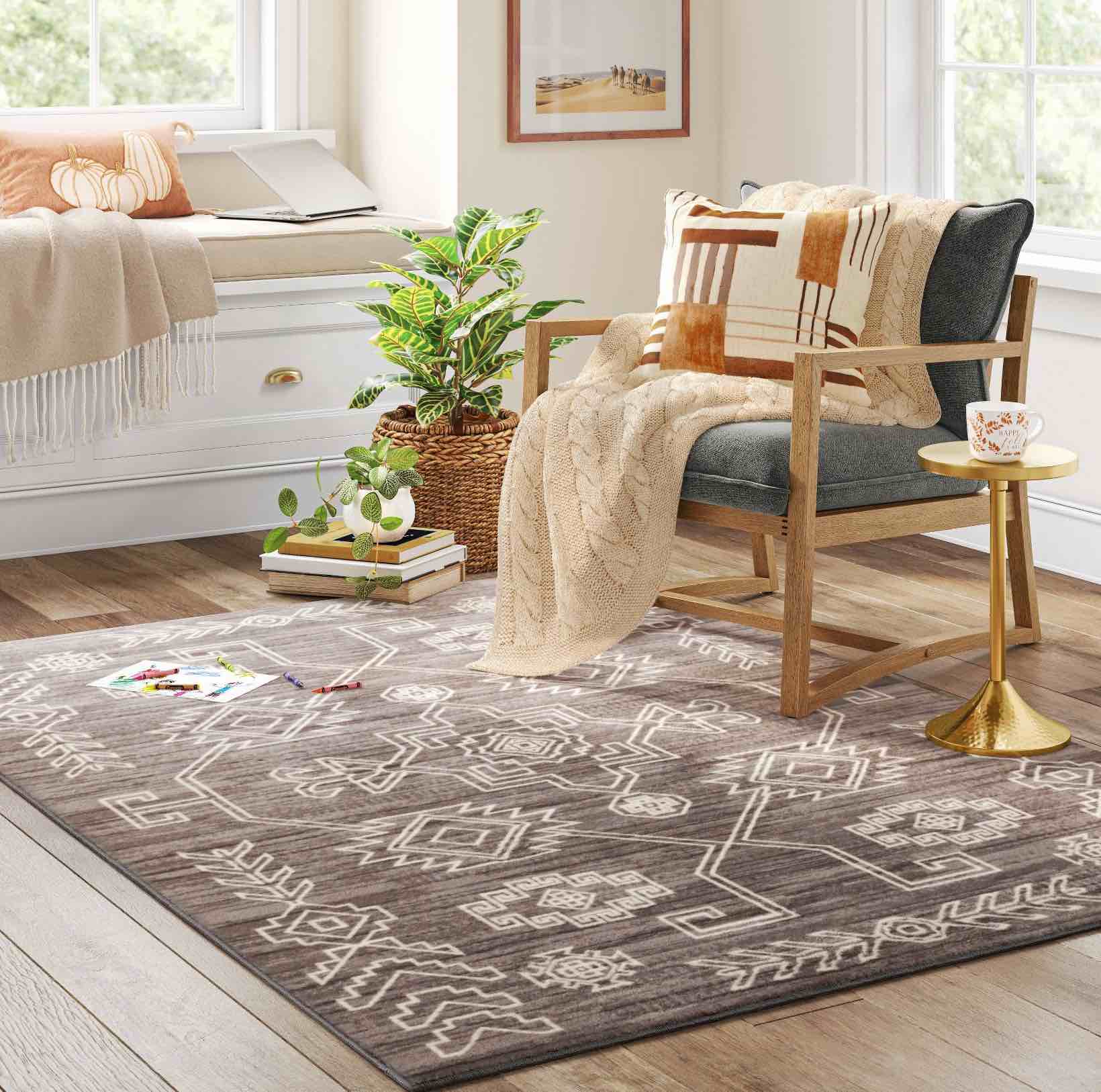 5'x7' washable global persian style area rug gray - threshold™