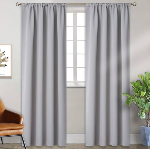 BGment Light Grey Blackout Curtains 90 Inches Length - Rod Pocket Room Darkening Window Drapes for B