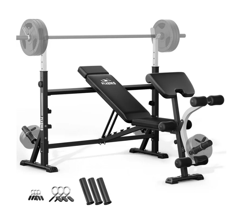 FLYBIRD Olympic Weight Bench - Adjustable Press with Rack, Leg Developer & Preacher Curl (1000Lbs/2025)
