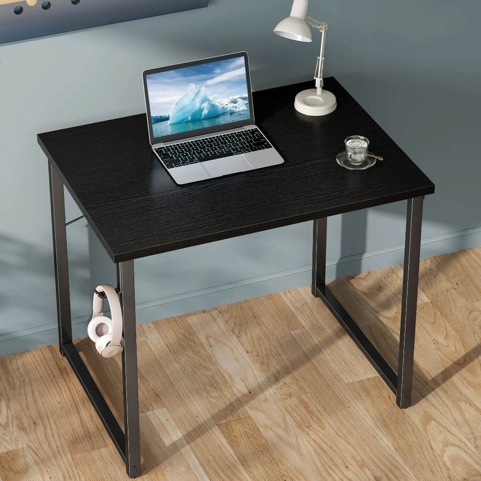 casacomoda small computer desk - 32 inch writing table with headphone hooks for home office,  modern black