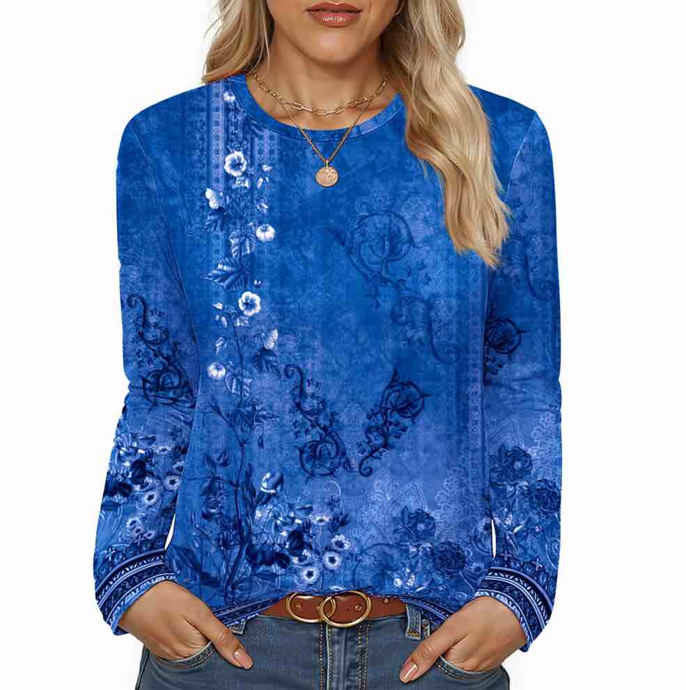 Fantaslook Women Tunic Tops Casual Long Sleeve Shirts Crew Neck Fall Tops Basic Tees Floral Dressy Blouses, 2XL