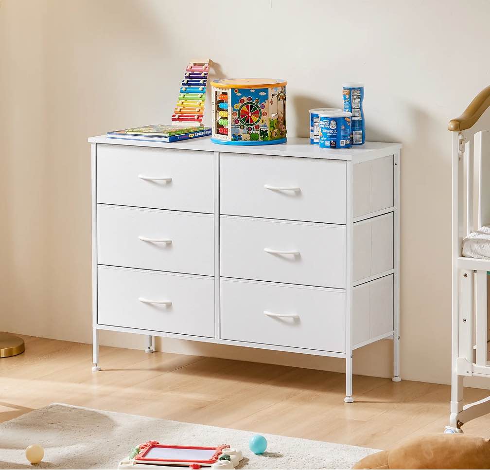 CONCETTA 6-Drawer Fabric Dresser Storage Chest for Bedroom, Closet, Storage Furniture for Adults, White