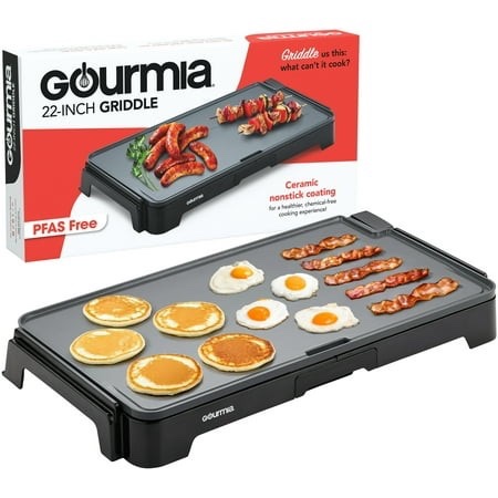 Gourmia 22 Inch Ceramic Nonstick Electric Griddle with Adjustable Temperature, Gray