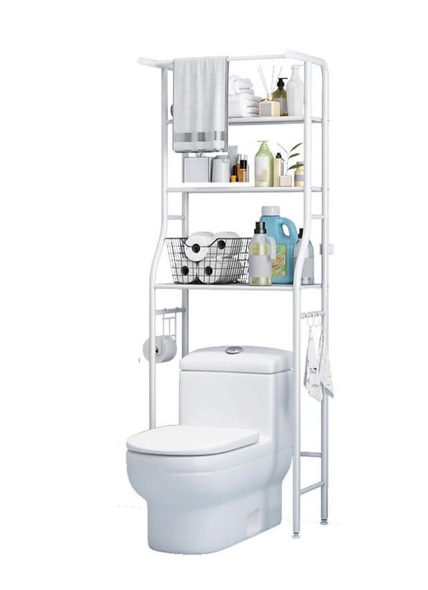 Over the Toilet Storage Rack 3-Tier Bathroom Organizer Shelf Metal Bath Shelves Freestanding Above Toilet Stand for Bathroom Laundry, White