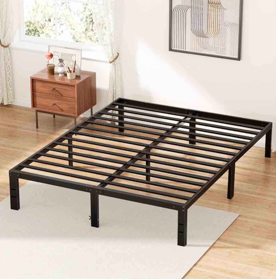 ZUNMOS 14 Inches Queen Bed Frame, Heavy Duty Metal Platform with Storage Space Under Frame, No Box Spring Needed Queen Size Bed Frame, Black