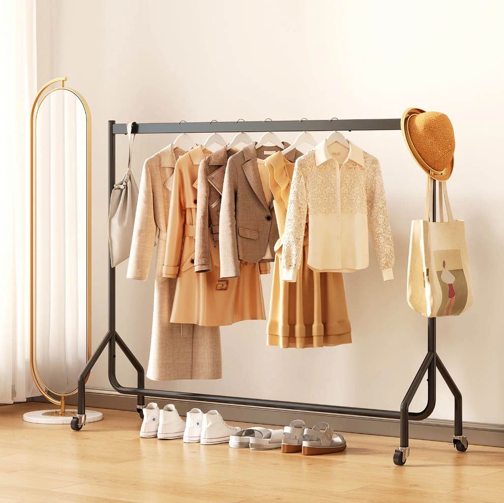 Nefoso Heavy Duty Clothes Rack with Wheels,Rolling Garment Clothing Rack for Display and Storage, Hanging Clothes,71"L x 18.4"W x 60"H(Black)