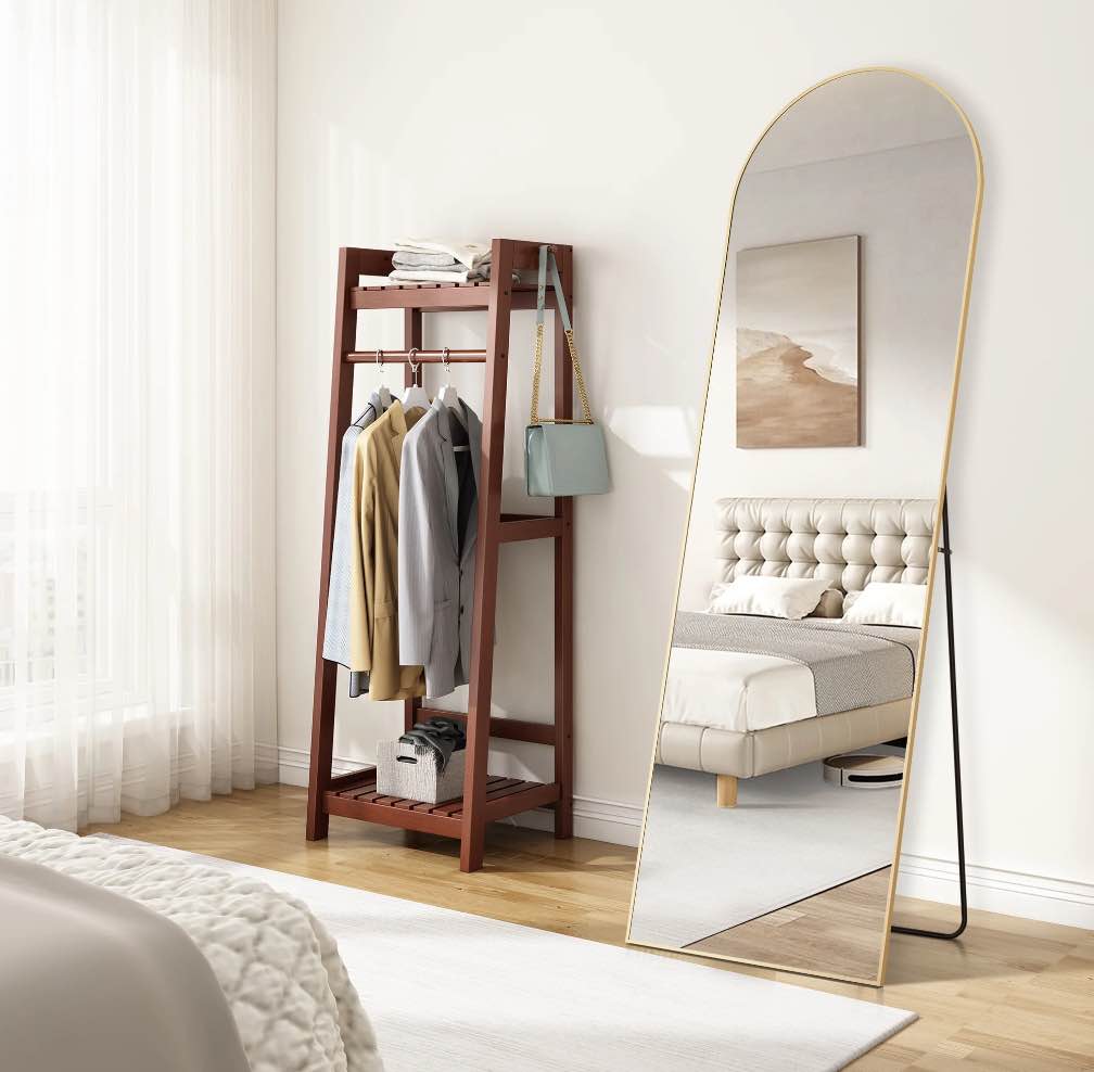 CONCETTA 64"x21" Arched Full Length Mirror, Full Body Standing Mirror Floor Mirrors, Gold