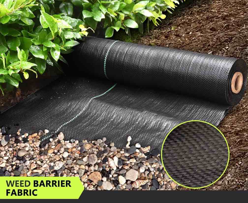 BSHAPPLUS® 4x100ft Weed Barrier Fabric,3.2OZ Landscape Fabric,Heavy Duty Geotextile Fabric with 20 U-Shaped Securing Pegs,Woven Ground Cover for Commercial Greenhouse,Yard,Garden Barrier Cloth