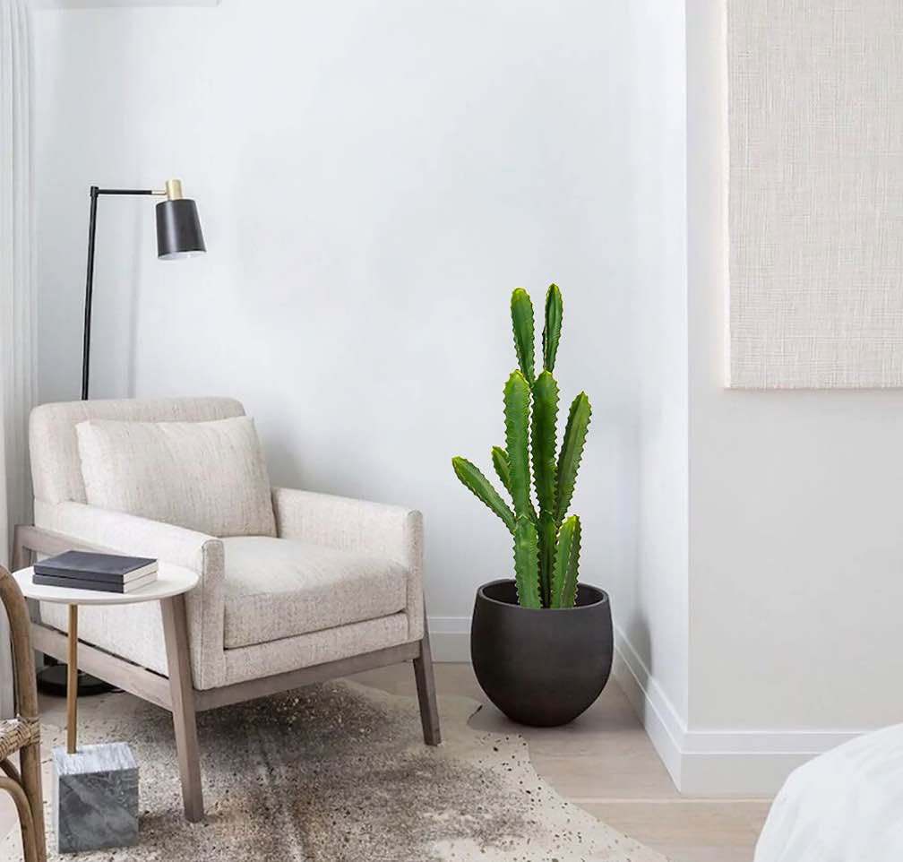 32.5" Tall Fake Cactus Plant Potted Large Cactus 'Euphorbia Accruensis Cactus' Big Cacti Artificial Cactus for Home Garden Office Decor Housewarming Gifts