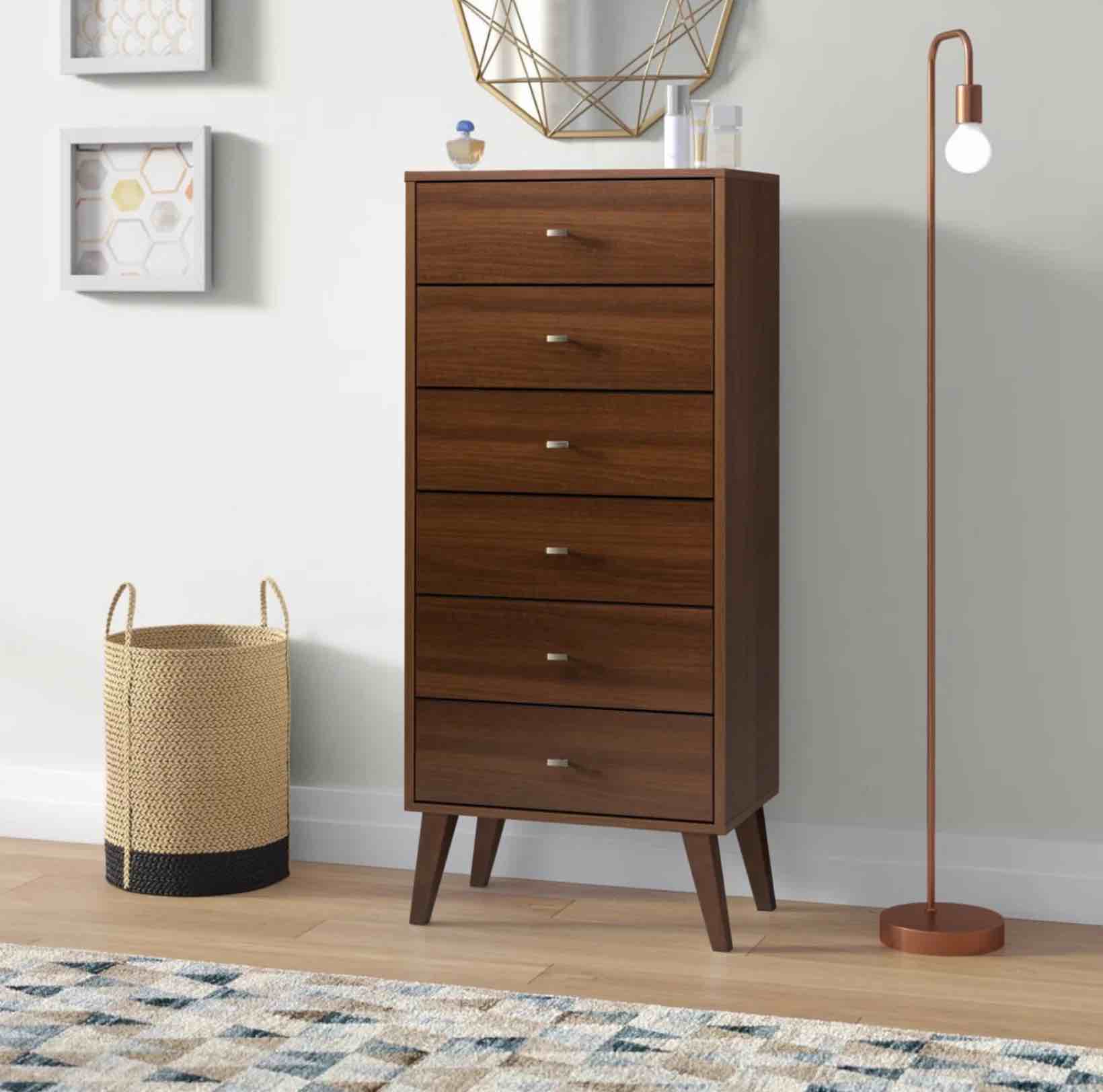 Breux Mid Century Modern Tall Chest, 6-Drawer