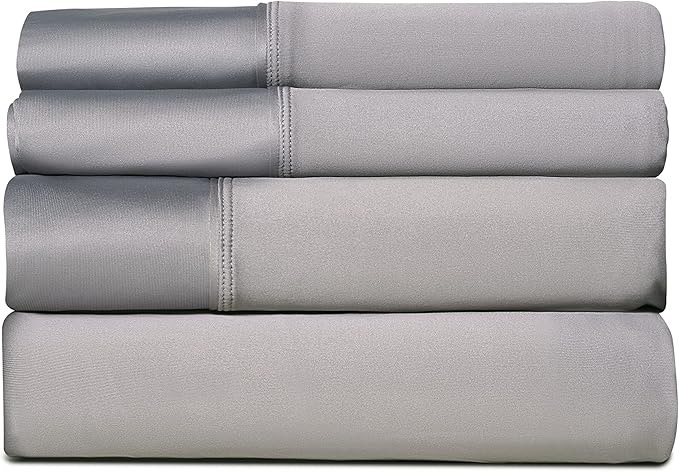 SHEEX - Active Comfort Cooling Sheets Set (Queen) Parchment - Moisture Wicking - 1 Flat Cooling Sheet, 1 Fitted Cooling Sheet, 2 Cooling Pillow Covers - Wrinkle Free - Sleep Aid