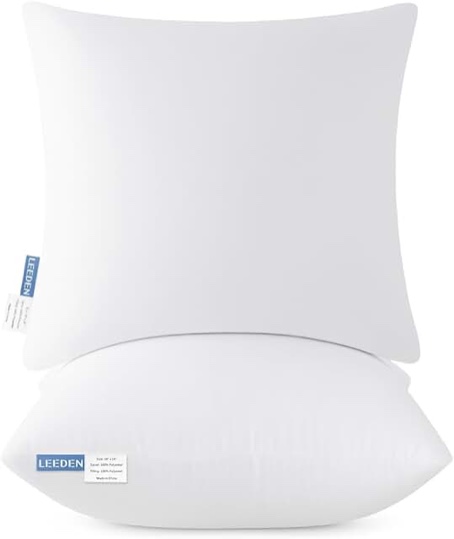 Leeden 18 x 18 Pillow Inserts (Set of 2) - Throw Pillow Inserts with 100% Cotton Cover - 18 Inch Square Decorative Pillows for Sofa, Couch, Bed and Home Decor