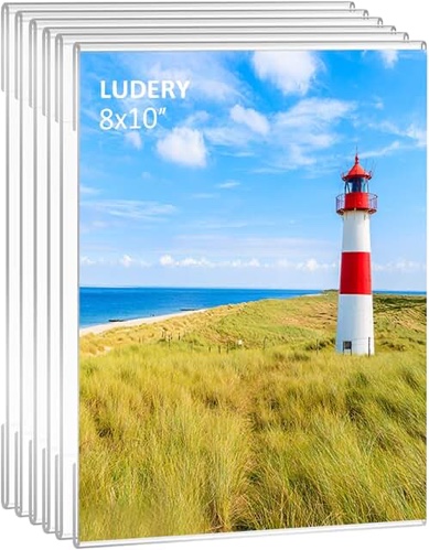 Ludery 8x10 Acrylic Picture Frames,Set of 6 Clear Photo Frame for Wall,Clear Frameless picture Frames 8 x 10,Floating Hanging Picture Frames 8 x 10 for Home, School, Office