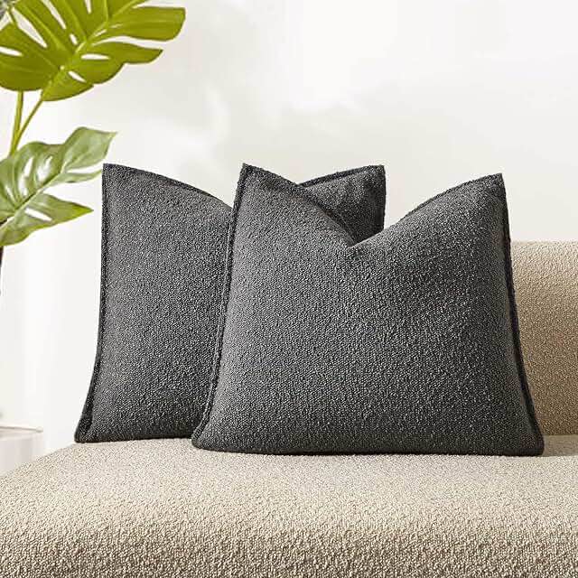 JUSPURBET 22x22 Pillow Covers Set of 2 Decorative Throw Pillow Covers Case for Couch Sofa Bed Soft Boucle Textured Cushion Covers with Hidden Zipper for Home Decor Living Room,Dark Grey