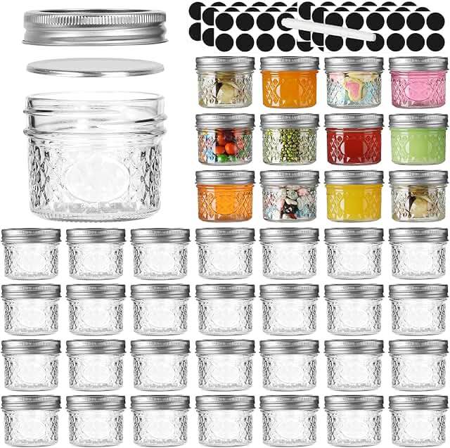 Mcupper 40 Pack Small Mason Jars, 4oz Mini Mason Jars with Gold Lids, Canning Jars For Dessert, Honey, DIY Candle