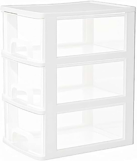 Gonice Small 3 Drawer Storage Organizer, White Plastic Drawer Storage, Small Desktop Organizer for Home, Office
