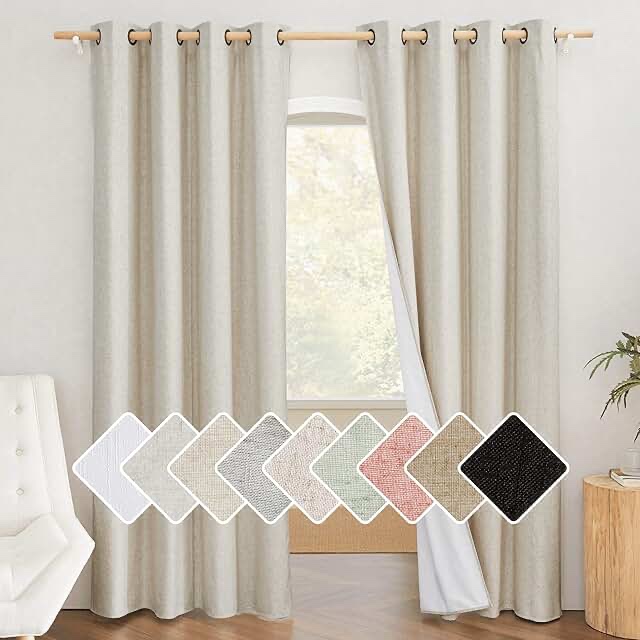 CUCRAF Linen 100% Blackout Curtains 72 Inch Length 2 Panels Set, Back Tab and Rod Pocket Curtain for Living Room Bedroom, Room Darkening Window Drapes Thermal Insulated, (52x72 inch, Light Beige)