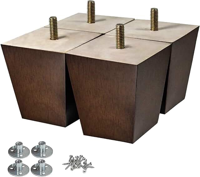 AORYVIC Wood Furniture Legs 3 inch Sofa Legs Pack of 4 Square Couch Legs Brown Mid-Century Modern Replacement Legs for Armchair Recliner Coffee Table Dresser