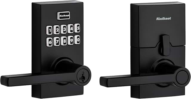 Kwikset SmartCode 917 Keypad Keyless Entry Residential Electronic Lever Lock Deadbolt Alternative with Halifax Door Handle, SmartKey Security, Matte Black Contemporary