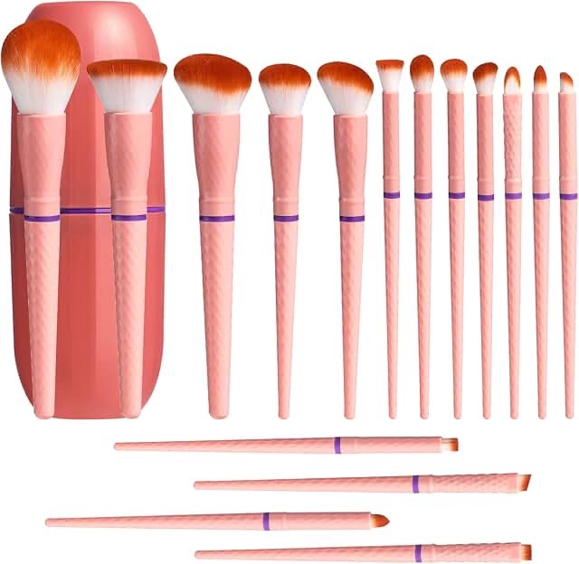 BS-MALL Travel Makeup Brushes – Professional and Durable 16-piece Set Detachable Rotating Handles, Eco-Friendly Design, Comes with Storage Barrel(Orange Travel Case)