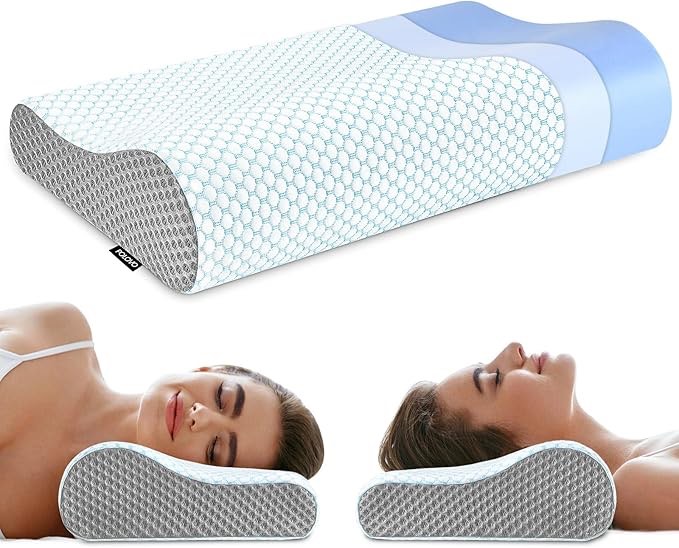 Cervical Memory Foam Pillow for Neck and Shoulder Pain Relief, Orthopedic Contour Bed Pillow for Side, Back, Stomach Sleepers, Removable and Washable Cover, Grey