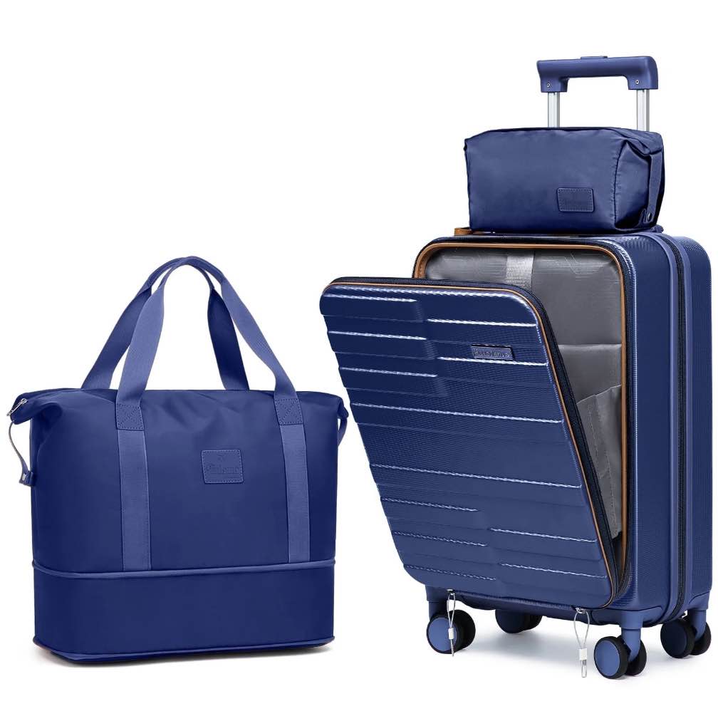 Joyway 3-Piece Front Opening Cover Carry-on Luggage Side Hooks TSA Lock Spinner Wheels YKK Zippers